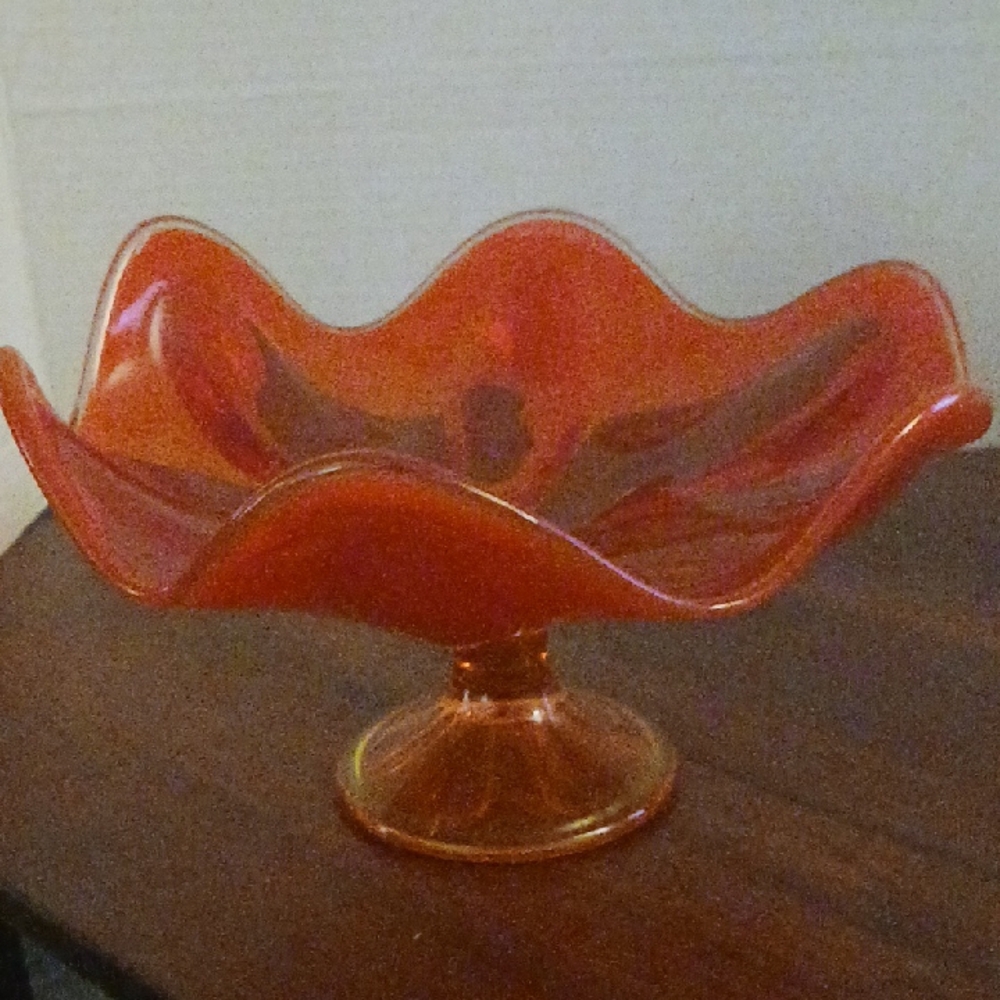 Viking Glass MCM Amberina Orange 9-1/2" Compote